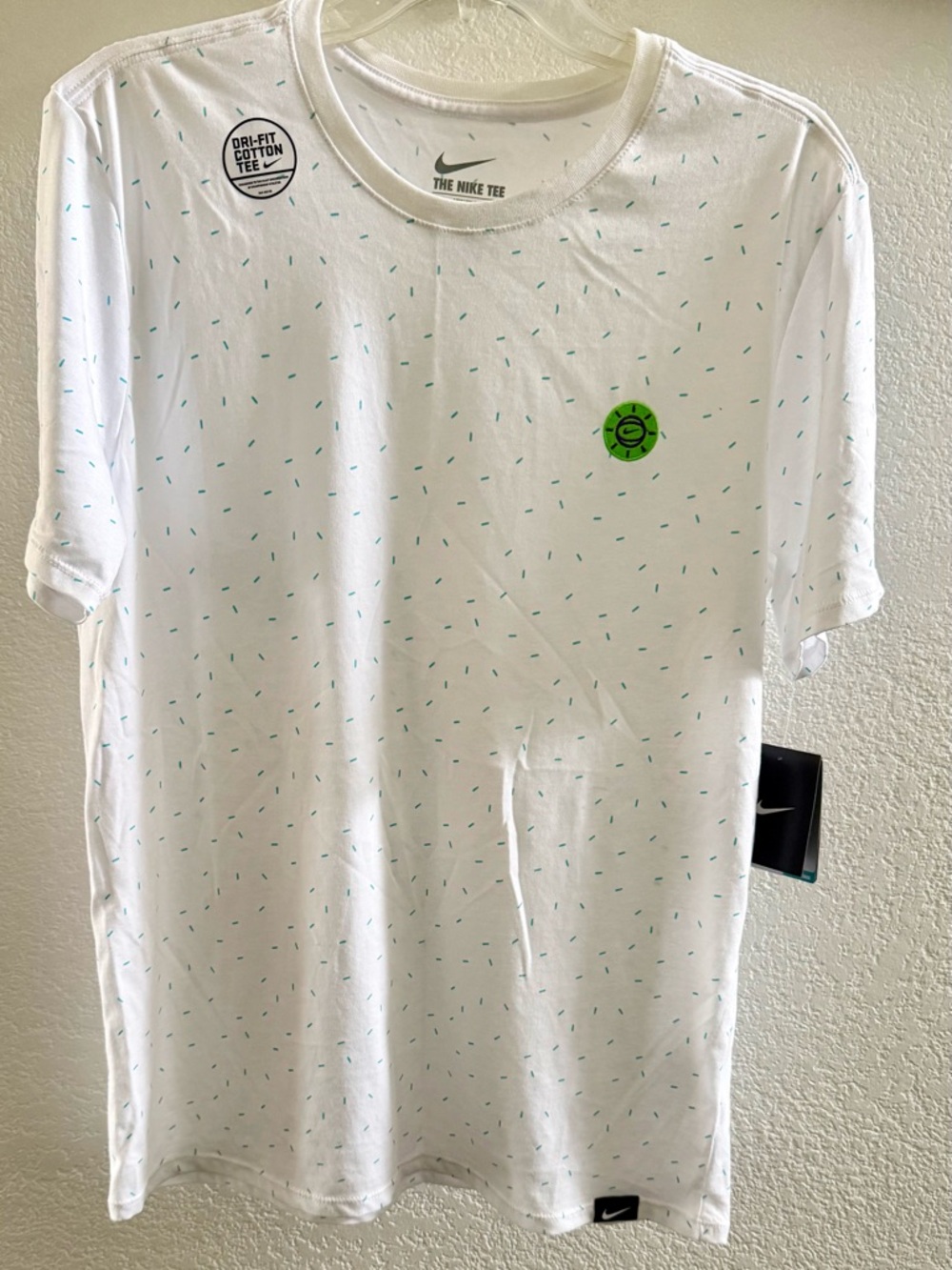Nike White Short-Sleeve Tee with Green Micro-Dash Pattern